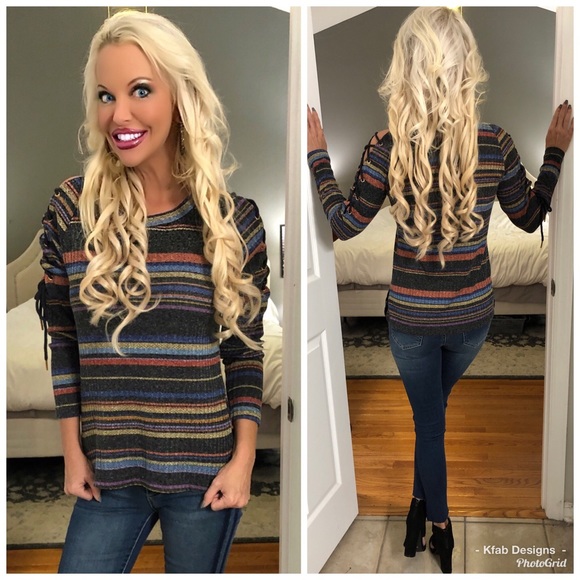 ❤️LAST 1! Vintage Black Stripe Top w/Ties! - Picture 3 of 3